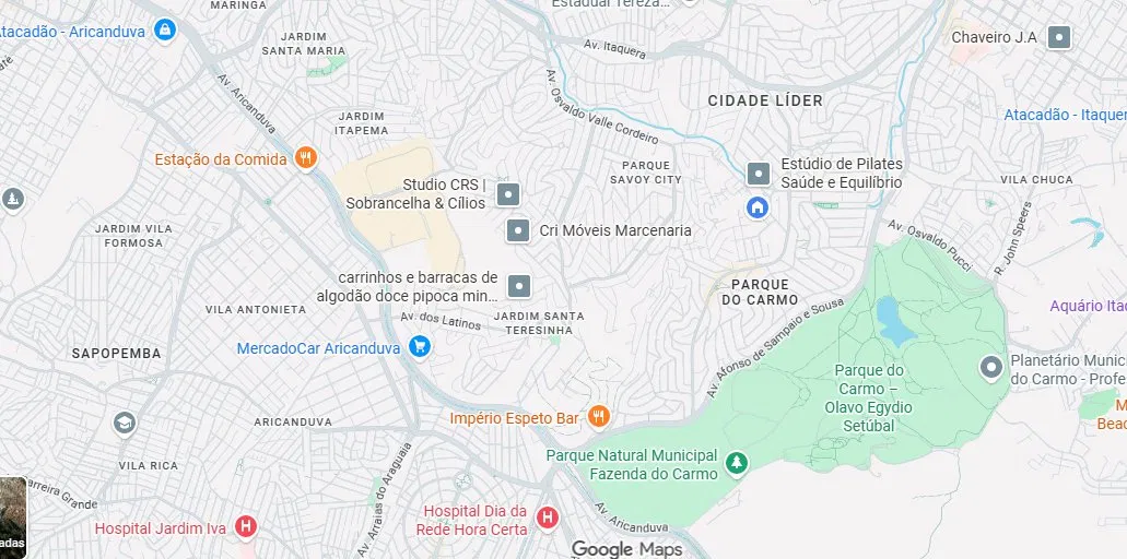 Mapa Parque do Carmo e região